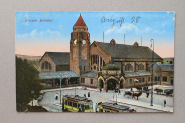 Ansichtskarte AK Gießen 1910-1920 Bahnhof Straßenbahn Pferdekutsche Straße Architektur Ortsansicht Hessen
